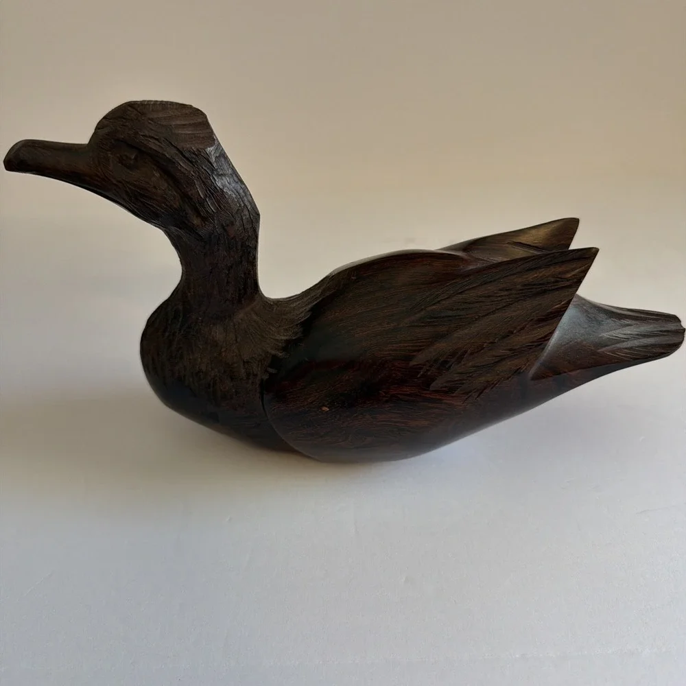 Vintage Hand Carved Iron Wood Duck Decoy Mid Century‎ Home Decor Art